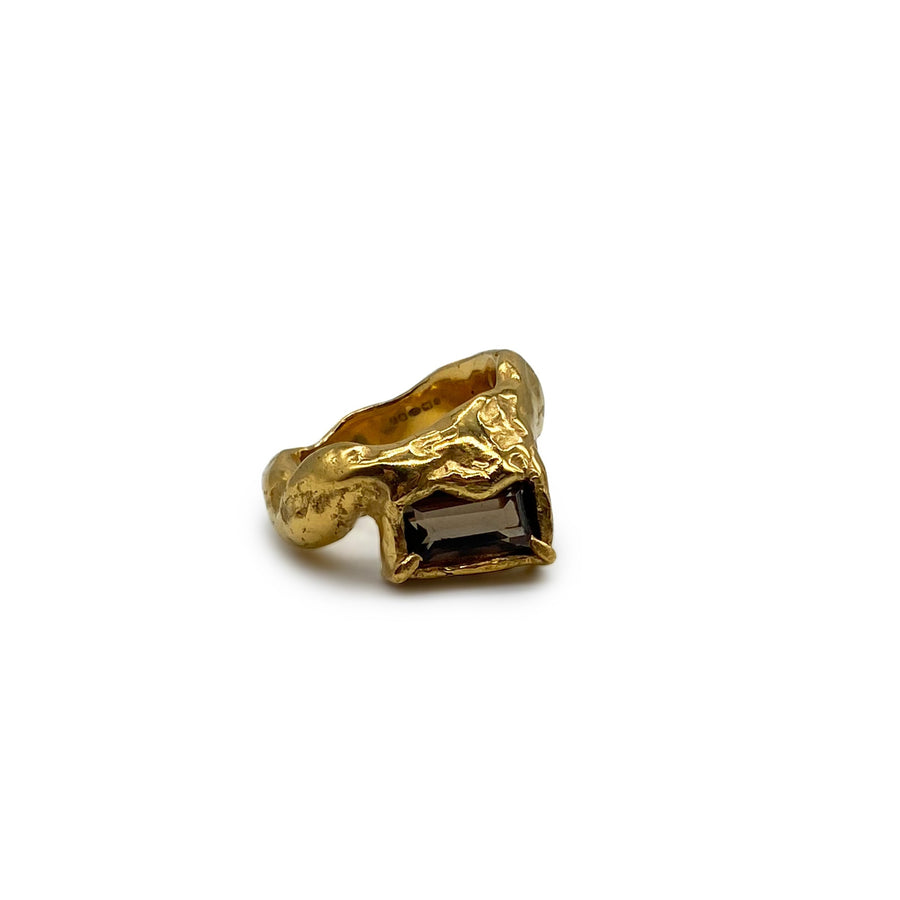 Gold Vermeil Wavy 2.0 Ring in Smokey Quartz