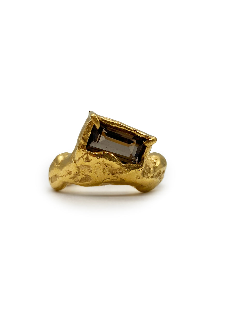 Gold Vermeil Wavy 2.0 Ring in Smokey Quartz